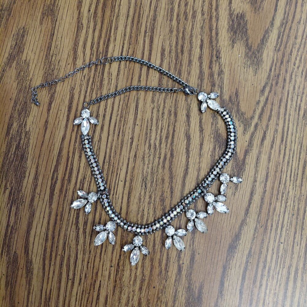 Vintage Chandelier Rhinestone Necklace Gunmetal Statement Piece 19"